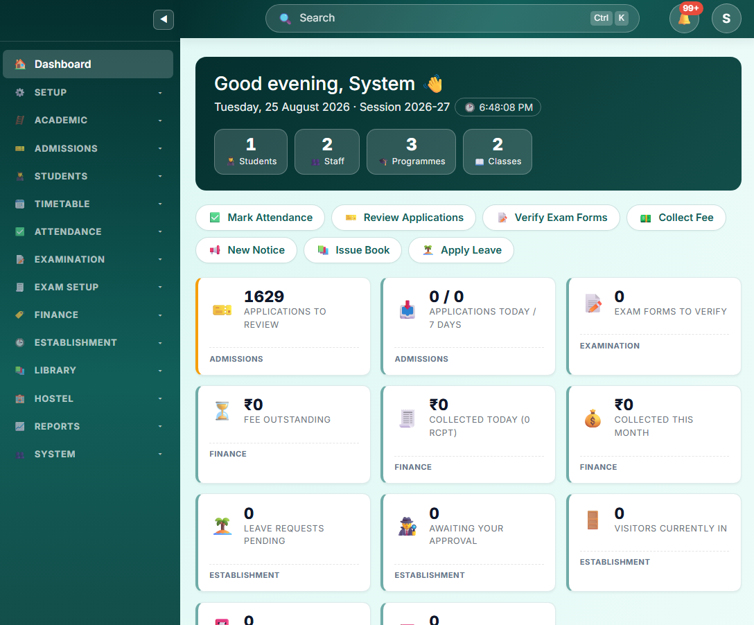 University/College ERP dashboard